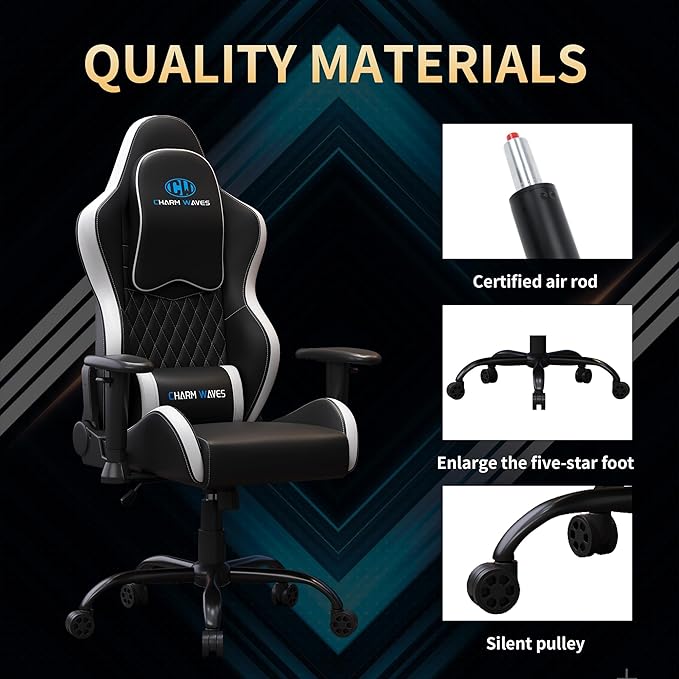 Gaming Chair Ergonomic Office Recliner with Diamond Stitching Gray Fabric 90-145° Adjustable Backrest Modern Style 300 lbs Capacity Living Room Computer Chair