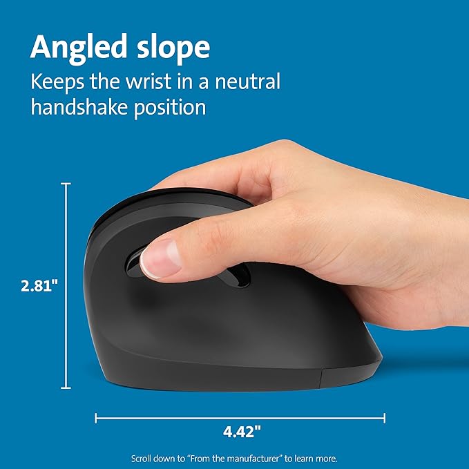 Kensington Pro Fit Ergo Vertical Wireless Mouse- Black (K75501WW) 2.8x3x4.4
