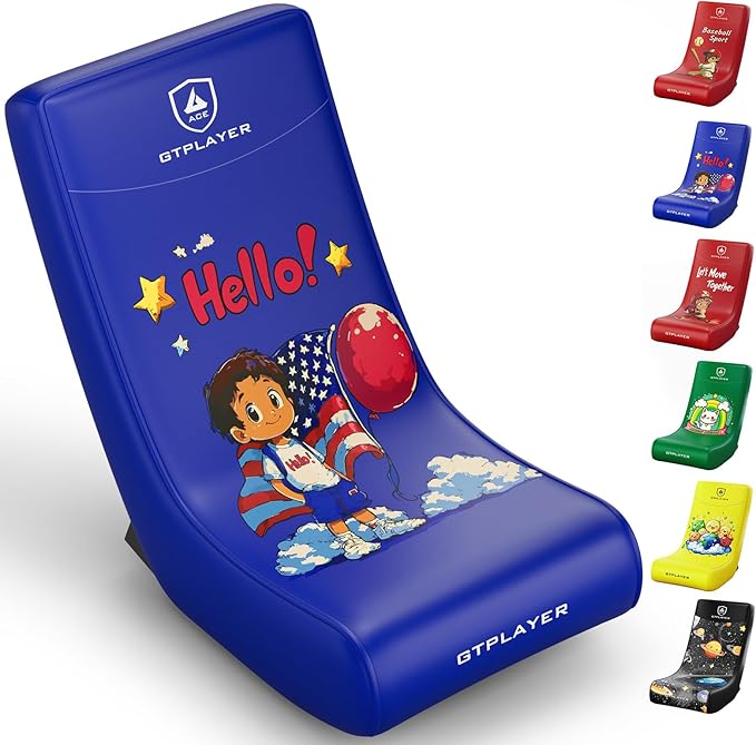 GTPLAYER Gaming Floor Rocking Chair – Rocker Floor Game Chair with Angle Limiter Stylish Patterned Design Comfortable Video Game Seat Blue Flag Pattern