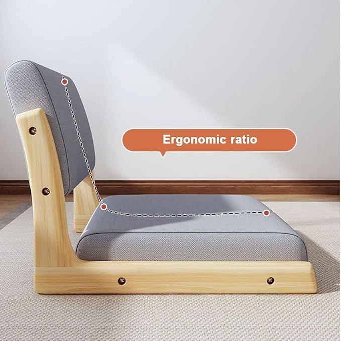 BTZHY Floor Chair Wooden Portable Floor Chair Japanese Style Legless Tatami Chair with Back Support Home Bay Window Lazy Chair Meditation Floor Seating for Living Room Bedroom(White)