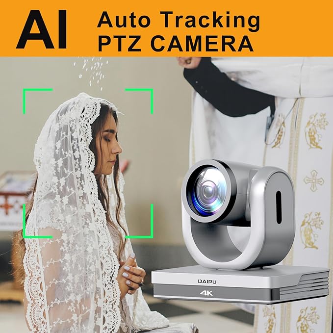 PTZ Camera 4K 20X Optical Zoom Conference Room Camera HDMI USB3.0 SDI LAN PoE 1/2.8 8.51 MP CMOS Sensor AI Auto Tracking 255 Presets for Church Worship Live Streaming Business Video Conference
