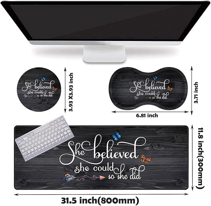 Extended Gaming Mouse Pad Desk Pad Keyboard Pad Mouse Wrist Rest and Coaster Anti-Slip Rubber Base Mouse Pad Suitable for Gaming and Office She Believed She Could So She Did
