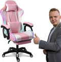 Video Gaming Chair with FootrestGame Chair with Bluetooth SpeakersComputer Chair with LED LightsErgonomic Massage Gaming Chair with Massage Function360°Swivel 90°-135° Adjustment Backrest (Pink)