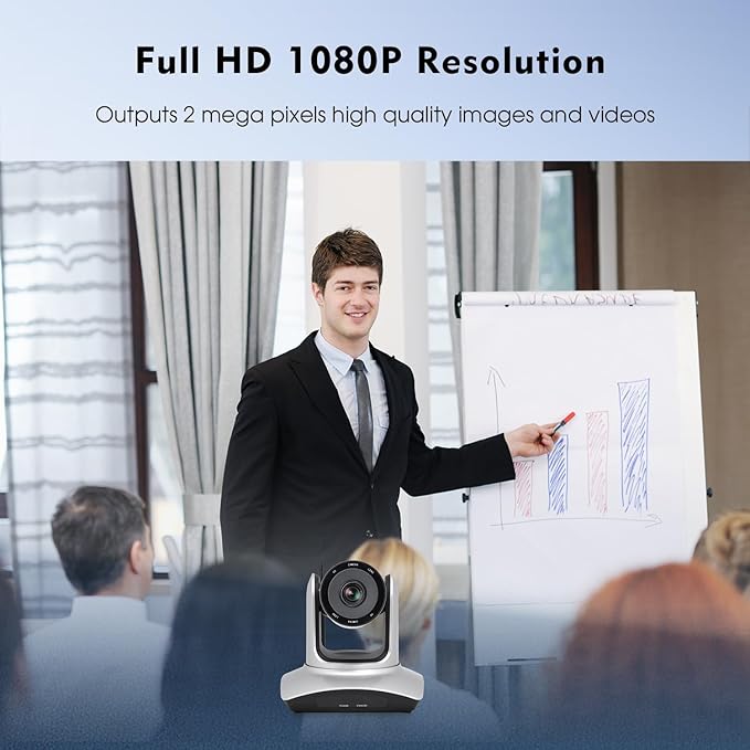 TOALLIN Wireless PTZ Conference Room Camera 3X Optical Zoom Streaming Camera 1080P Full HD Wireless Webcam for Video Conferencing/Live Streaming/Church Services Worship/Online Education