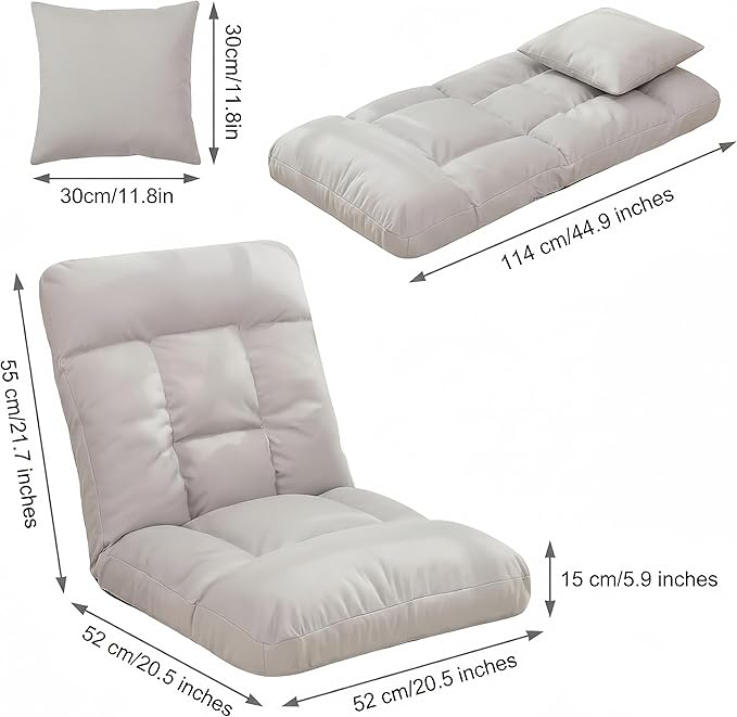 Folding Floor Chair with Back Support 5 Adjustable Position Padded Sleeper Bed Couch Recliner Comfy Floor Gaming Chair for Adults Meditation Reading Living Room Bedroom