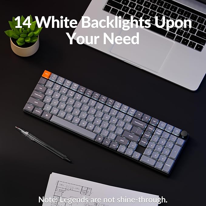 Keychron K17 Max 96% Layout QMK/Launcher Ultra-Slim Wireless/Type-C Wired Mechanical Keyboard with White LED Backlit Low-Profile Gateron Mechanical Brown Switch Compatible with Mac Windows Linux