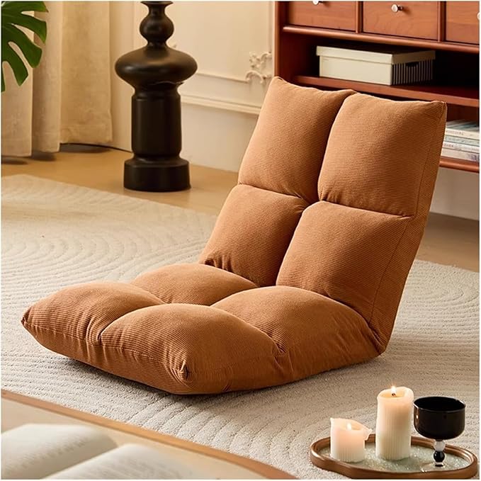 ELEFOCUS Adjustable Floor Lounger Chair - Foldable Recliner Sofa for Video Gaming 5-Position Backrest Comfortable Lazy Couch(Orange)