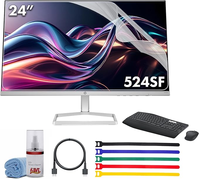 HP Series 5 524SF 23.8 Full HD (1920×1080) Monitor | IPS Display 100Hz Refresh Rate Slim Bezel Eye Comfort Technology &amp HDMI Connectivity Replaces M24F (94C17AA#ABA) + Keyboard/Mouse + More