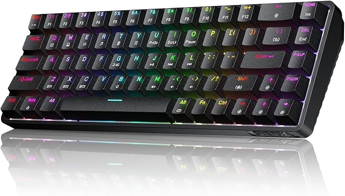 DIERYA DK68 Wireless Mechanical Keyboard 60% Gaming Keyboard with Blue Switch Triple Mode 2.4GHz/USB-C/BT5.0 RGB Backlit Anti-Ghosting Keys 68 Keys Portable Mini Wired Office Keyboard-Black