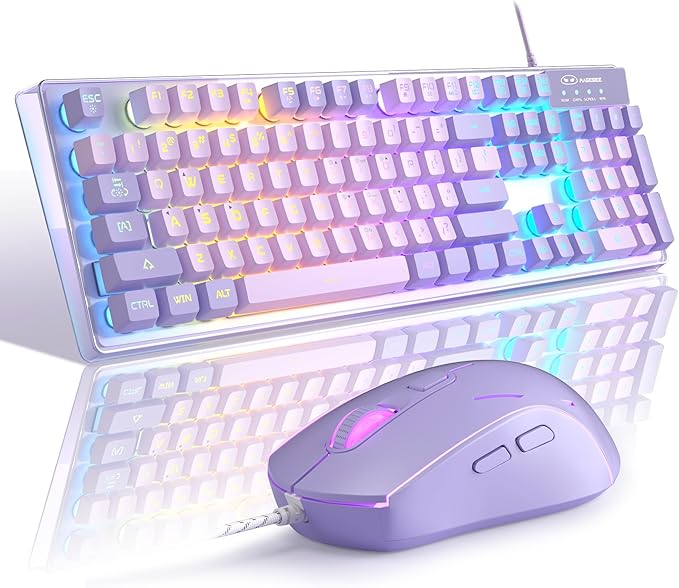 Gaming Keyboard and Mouse Combo K1 RGB LED Backlit Wired Keyboard with 104 Key Computer PC Gaming Keyboard for PC/Laptop (Purple)