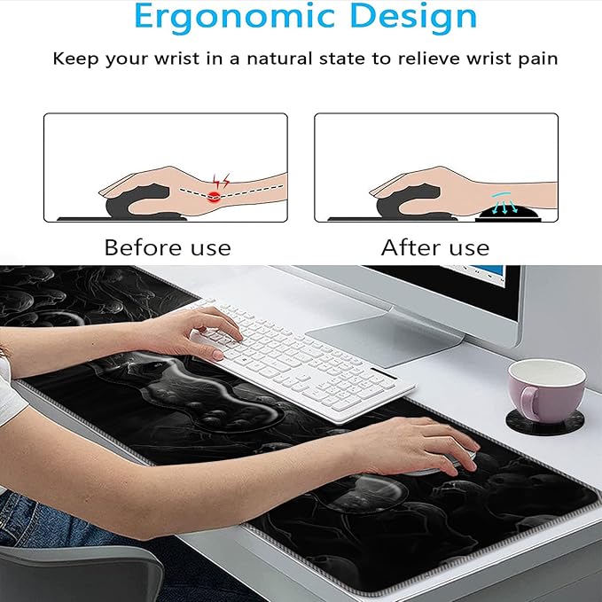 Keyboard Mouse Pad SetLarge Mouse Pad+Keyboard Wrist Rest+Wrist Support+Coaster31.5x11.8in Extended Desk Mat for Computer Laptop Office Home-Spectre