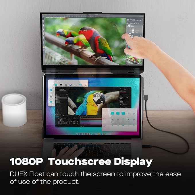 Duex Float Mobile Pixels 15.6 Stacked Portable Screens Full HD IPS 1080P Touchscreen Monitor with Built-in Kickstand USB Type-C/HDMI Plug and Play Support Windows/Mac/Android/ChromeOS/Switch