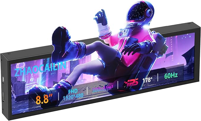 8.8 Inch FHD Computer Secondary Screen IPS 1920x480 LCD Display CPU Temperature Monitor with Casing for Computer Case Temperature Windows Aida64 CPU GPU Monitor