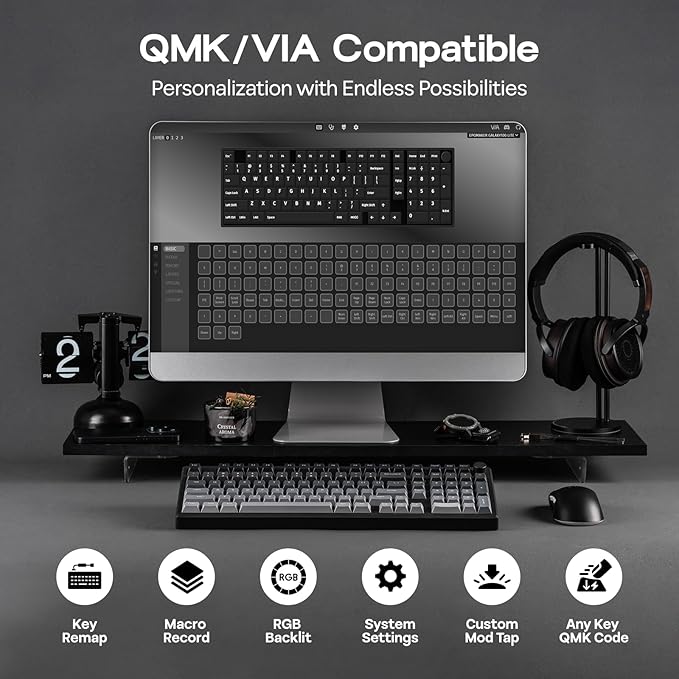 EPOMAKER Galaxy100 Lite QMK/VIA Gaming Keyboard with 8000mAh Battery and Numpad 1800 Aluminum Mechanical Keyboard USB-C/BT/2.4Ghz Hot-Swap Creamy Sound (Black Marble White Switch)