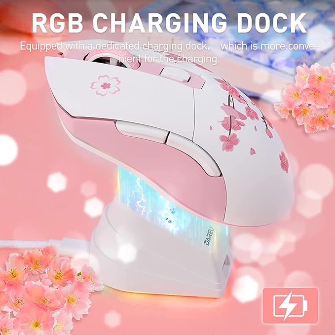 DAREU EK75PRO Sakura Pink Wireless Mechanical Gaming Keyboard and Wireless Gaming Mouse with Charging Dock Combo(HiFi Dream Switch)
