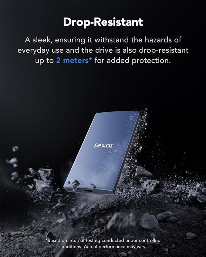 Lexar ES3 2TB External SSD USB 3.2 Gen2 Portable SSD PSSD Up to 1050MB/s Read 1000MB/s Write External Solid State Drive Compatible with iPhone 16/15 Series/Mac/PS5/XBOX/Laptop/PC Blue
