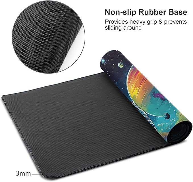 Extra Large Gaming Mouse Pad 48x24 Non-Slip Rubber Base Galaxy Astronaut Space Mouse Pad Waterproof Keyboard Mat with Stitched Edges for Work Game Office Desk