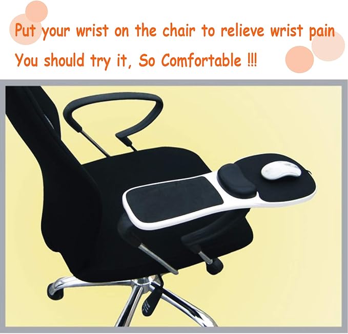 Armrest Mouse pad with arm Wrist Rest Support Adjustable Ergonomic Computer Mouse mat for Chair Home&ampOffice Chair Extender Attachable Black White