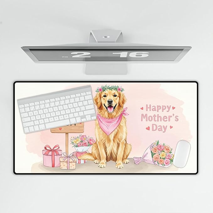 Happy Mother's Day Golden Retriever Love Dog Mom Heart Flower Desk Mat Full Keyboard Mouse Pad Goldens Dog Lover Gifts Idea Large Mousepad 12004
