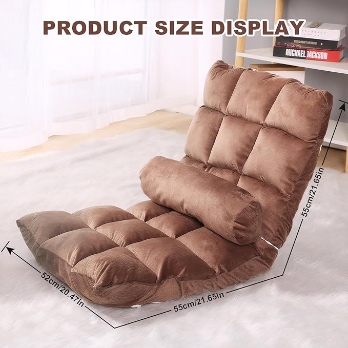 Folding Floor Chair 5-Position Cushioned Adjustable Lazy Sofa Foldable Floor Lounger for Adults Kids Gaming Reading Meditating (Coffee)