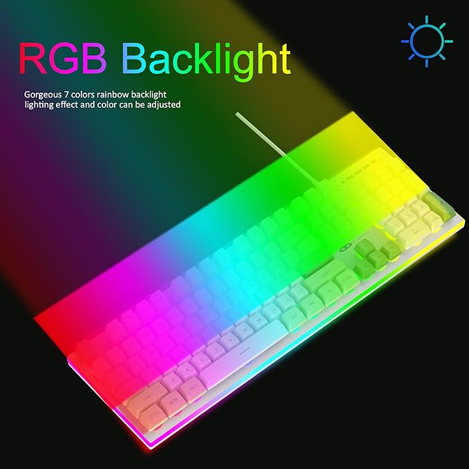 MageGee GT838 Gaming Keyboard and Mouse Combo 104 Keys RGB Backlit Quiet Wired Keyboards with Number Pad Metal Panel Anti-Ghosting Keyboards Set for Desktop Laptop PC Green