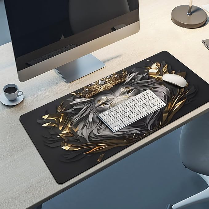 Majestic Lion Desk Mat Desk Pad Large Mouse Pad Anti-Slip Big Mousepad with Stitched Edges Computer Mouse Pads for Gaming Home Office Work 16x36