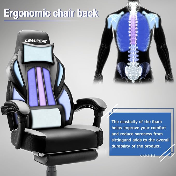 LEMBERI Gaming Chairs with FootrestErgonomic Video Game Chairs for AdultsBig and Tall Chair 400lb Weight Capacity Racing Style Computer Gamer Chair with Headrest and Lumbar Support