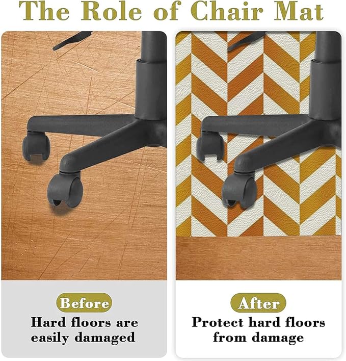 Yellow White PU Leather Office Chair Mat for Hardwood Floors Desk Carpet Retro Abstract Stripe of Triangles Geometry Anti-Slip Multi-Purpose Low Pile Computer Chair Mat Coral Diameter 55 in