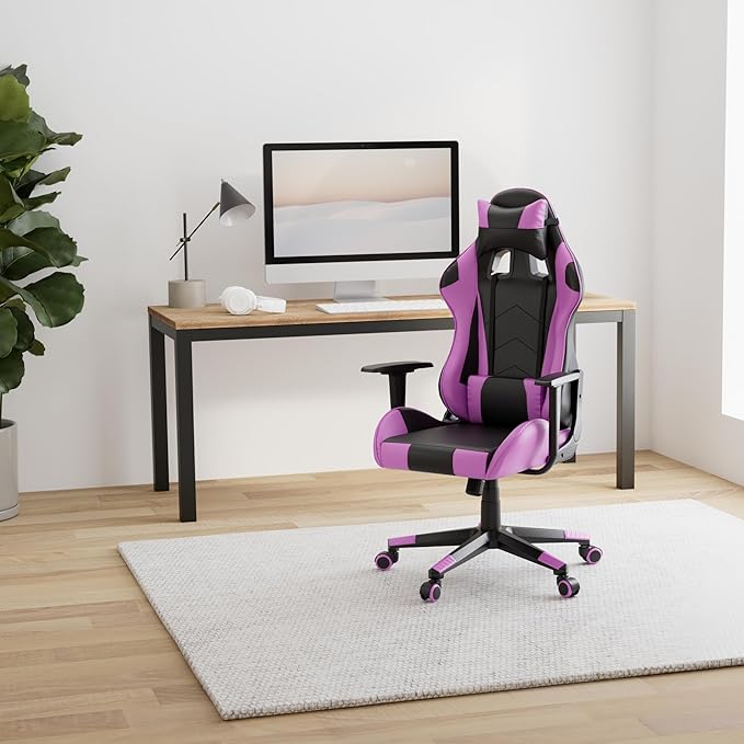 Modern-Depo Gaming Chair Recliner Ergonomic Swivel Office Computer Desk Chair with Headrest Lumbar Support Black Purple