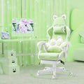 Cute Cat Ears Gaming Chair for Women Girls - Ergonomic PU Leather Office Chair with Footrest cat paw Pillow 360° Swivel Recliner Green