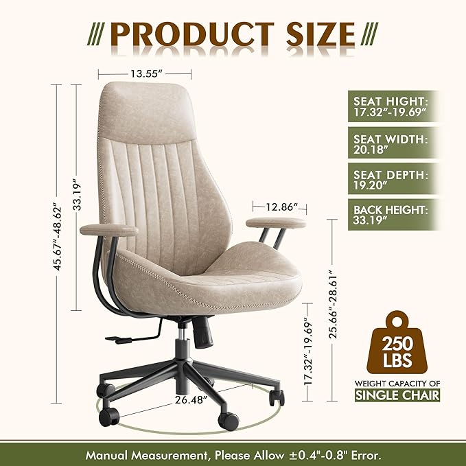 High Back Office ChairModern Swivel Office ChairBrown Suede Fabric Gaming ChairHeight Adjustable Home Office Desk Chair with Lumbar Support
