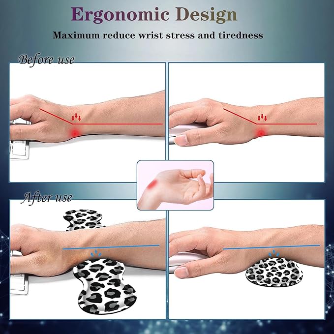 4 in 1 Desk Mat SetMouse Pad with Keyboard Wrist RestWave-Shaped DesignNon-Slip Rubber BaseWaterprooffor HomeOfficeGamingBlack and White Leopard Print