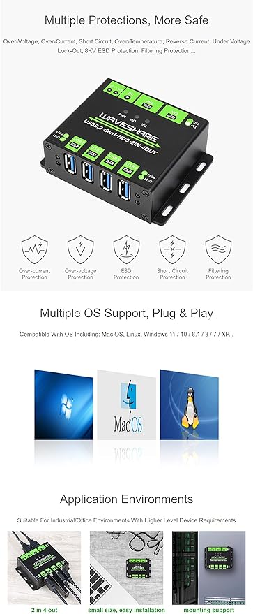 Industrial Grade USB 3.2 HUB Switchable Dual Hosts Multi Protections Extending 4X USB Ports 2 in 4 Out Multi OS