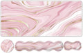 Gaming Mouse Pad Keyboard Wrist Support 4 in1 Mousepad Set with Wrist Keyboard Rest Computer Desk Mat Non-Slip Desk Pad Protector with Memory Foam Easy Typing Pain Relief I Pink Gold Marble
