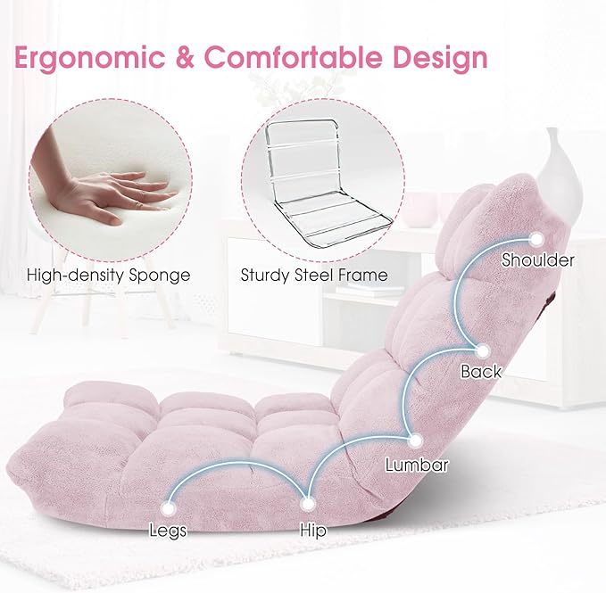 SlickBlue Adjustable Floor Chair with 14 Positions Thick Padded Cushion for Living Room