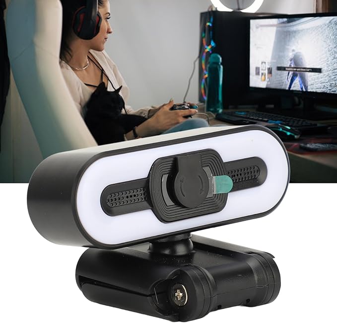 ASHATA 4K Digital Zoom Webcam Built in Microphone Super Bright Fill Light Auto Beauty USB PC Camera for Laptop Computer LCD Display for Video Calls
