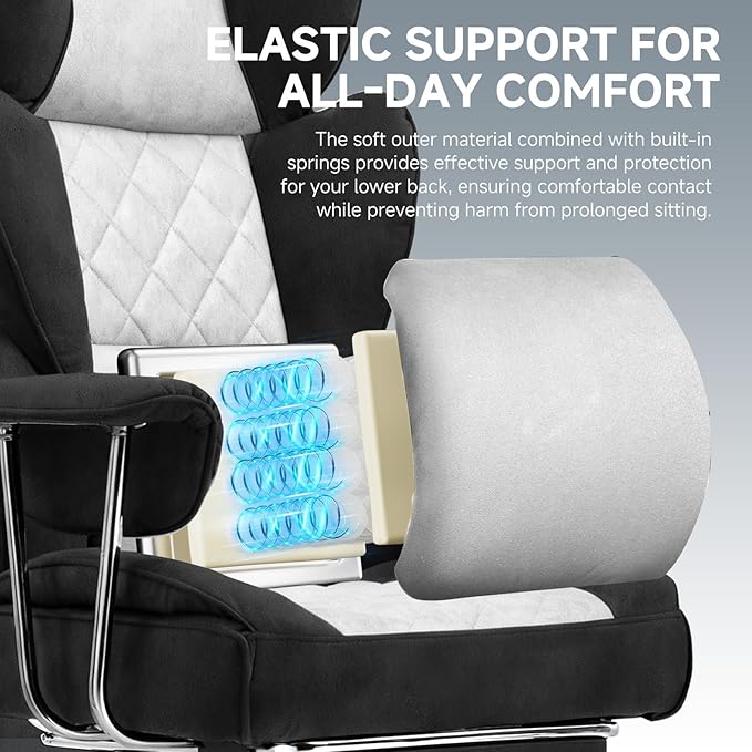 GTPLAYER Gaming ChairOffice Chair with Pocket Spring Lumbar Support Ergonomic Comfortable Wide Office Desk Computer Chair with Outward Fixed Soft Armrests and Footrest (Fabric Black &amp Gray)