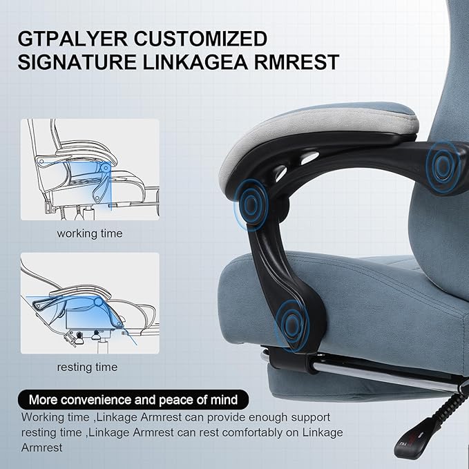 GTPLAYER Gaming Chair Computer Office Chair with Pocket Spring Cushion Linkage Armrests and Footrest High Back Ergonomic Computer Chair with Lumbar Support Task Chair with Footrest