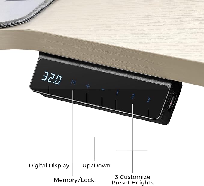 EUREKA ERGONOMIC Aero 55 Inch W Shaped Electric Standing Desk Height Adjustable Computer Gaming Desk with LED Monitor Shelf Mouse Pad Headphone Hook Cup Holder Natural Maple
