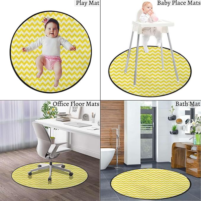 Yellow and White Gaming Chair Mat Round Floor Mats for Office Chair Computer Gaming Desk Mat for Rolling Chair Non-Slip Gaming Rug Summer Background Wave Pattern Diameter 35.4 in