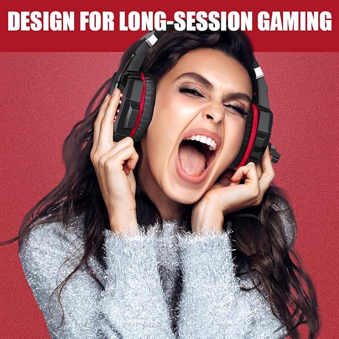 BENGOO Stereo Pro Gaming Headset for PS4 PC Xbox One Controller Noise Cancelling Over Ear Headphones with Mic LED Light Bass Surround Soft Memory Earmuffs for Laptop Mac Wii Accessory Kits