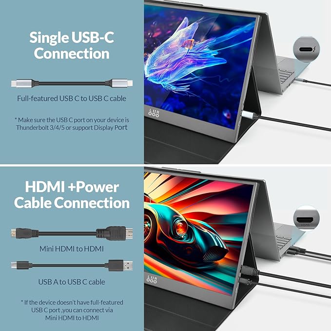 LR Portable Monitor 15.6” 1080P FHD USB-C HDMI Ultra-Slim IPS HDR Display with Cover and Built-in Speaker Travel Monitor for Laptop/PC/Phone/Mac/Xbox/Switch/PS4/PS5 VESA Mountable