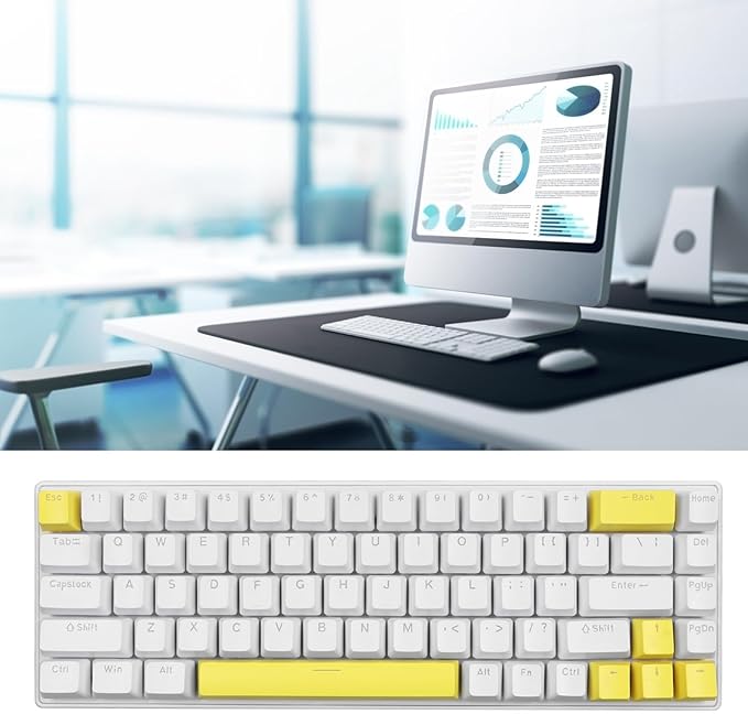 Vikye Mechanical Gaming Keyboard RGB Backlight Compact 68 Keys Mini Wired Office Keyboard with Blue Switch Suitable for Windows for Android PC Laptop (White