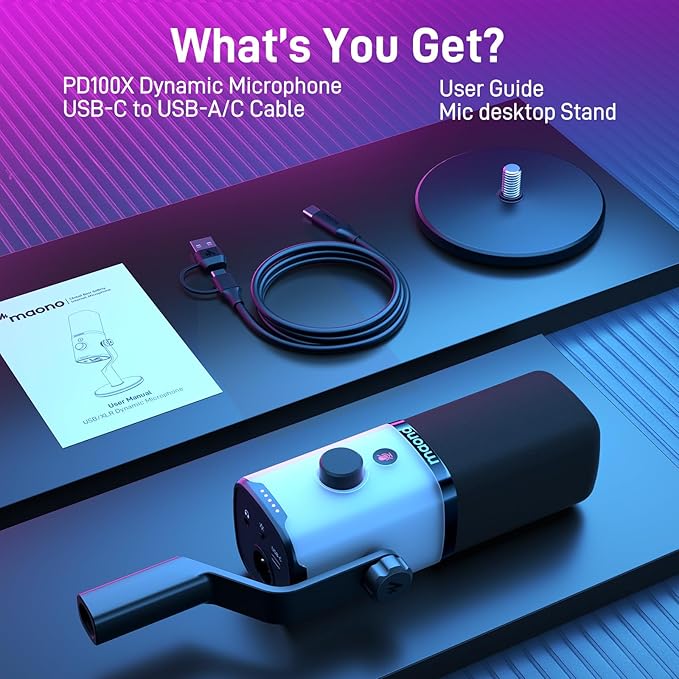 MAONO Dynamic Microphone Boom Arm Kit: Noise Cancellation Mic Bundle for Gaming Podcast Studio Streaming Recording Vocal PD100X+BA37+XLR-180