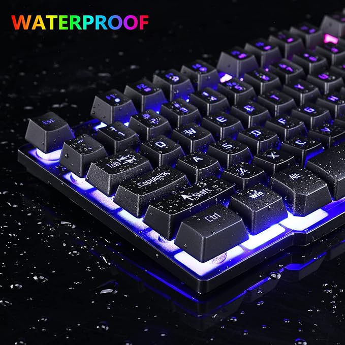 RGB Gaming Keyboard and Colorful Mouse ComboUSB Wired LED BacklightLetter GlowMechanical Feeling for Laptop PC Computer Game and Work