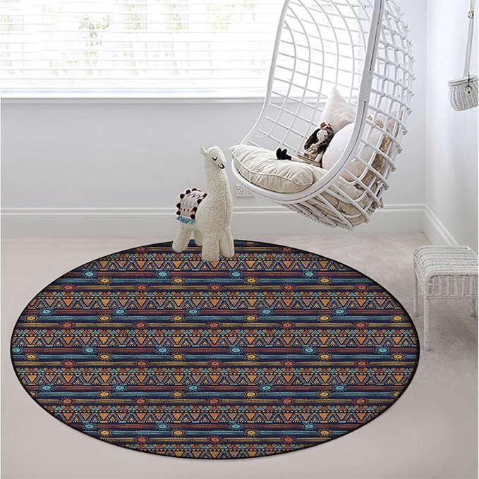 Multi Round mat Office Chair Mat Hardwood Floor mat Round Chair Cushion for Office and Home Decoration Chair Cushion Tribal Style Motif with Sun Figure Ancient Diameter 59 in