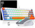 Snpurdiri 60% Wireless Gaming Keyboard and Mouse ComboRainbow Backlit Rechargeable 2000mAh BatteryMini Mechanical Feel Keyboard +Popular RGB Mice for GamingBusiness Office(Gray-White-Orange)