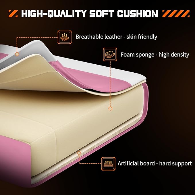 Sweetcrispy Video Game Chair - Ergonomic Lumbar Support Computer Desk with FootrestComfy PU Leather Recliner with Headrest Fixed Up Armrest Height Adjustable with 360° Swivel for Adults Pink