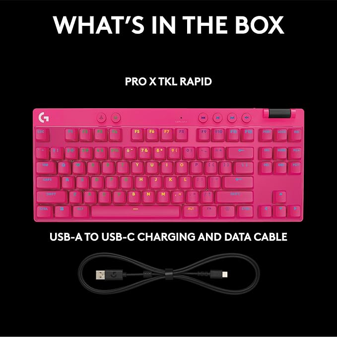 Logitech G PRO X TKL Rapid (Tenkeyless) Wired Gaming Keyboard: Magnetic Analog Switches with Rapid Trigger Lightsync RGB Detachable USB-C Cable Volume Roller &amp Media Buttons - Magenta