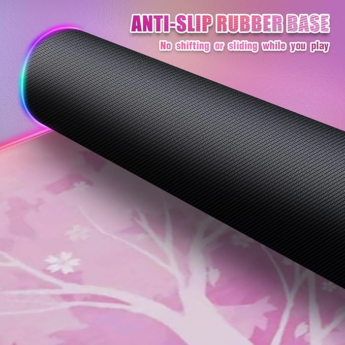RGB Mouse Pad for Gaming I Large Mousepad with 14 Led Modes I Keyboard Pad Gaming Desk Mat I Non-Slip Rubber Base Mouse Mat I 900x400x4mm Waterproof Mousepad for Women Girl Gamer I Light Pink